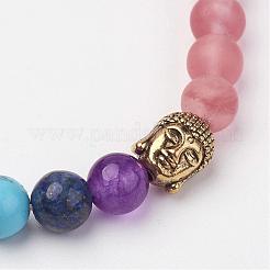 Cherry Quartz Glass Beaded and Gemstone Beaded Stretch Bracelets&nbsp;BJEW-P065-C-07