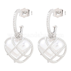 Valentine's Day Heart Brass Micro Pave Clear Cubic Zirconia Dangle Stud Earrings&nbsp;EJEW-Z164-04P