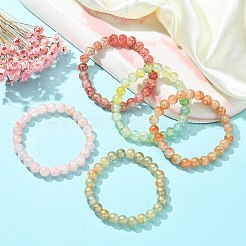 5Pcs 5 Color Crackle Glass Round Beaded Stretch Bracelets Set&nbsp;BJEW-JB09695-02