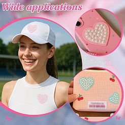6Pcs 3 Colors Heart Polyester & ABS Imitation Pearl Computerized Embroidery Self Adhesive Patches&nbsp;DIY-PH0032-47