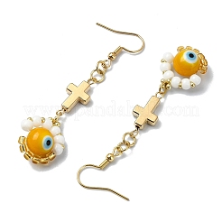 Handmade Seed Evil Eye & Cross Dangle Earrings&nbsp;EJEW-MZ00227-04