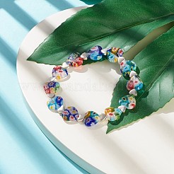 Handmade Millefiori Lampwork & Alloy Heart Beaded Stretch Bracelet&nbsp;BJEW-JB08042-03