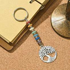 7Pcs Chakra Natural Lava Rock & Alloy Tree of Life Pendant Keychain Kit&nbsp;KEYC-JKC00644