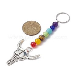 Tibetan Style Alloy Bull Head Kcychain&nbsp;HJEW-JM01311-02