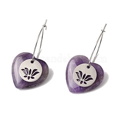 Natural Amethyst & 304 Stainless Steel Hoop Earrings for Women&nbsp;EJEW-G475-02P-08