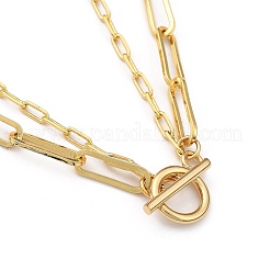 Brass Paperclip Chain Double Layer Necklaces&nbsp;NJEW-JN03054