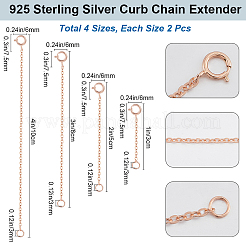8Pcs 4 Styles Sterling Silver Chain Extender&nbsp;STER-BBC0007-06RG