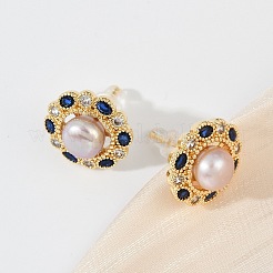 Brass Imitation Pearl Stud Earrings&nbsp;KK-D301-08G