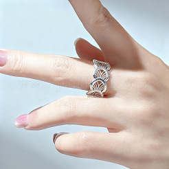 Hollow Out Shell Shape Brass Cuff Open Rings for Women&nbsp;WG8D7EC-01