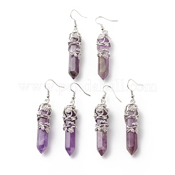 Gemstone Bullet with Flower Dangle Earrings&nbsp;EJEW-G300-02P