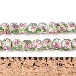 Handmade Lampwork Inner Flower Rondelle Beads Strands&nbsp;LAMP-T022-24K