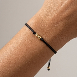 Adjustable Brass Round Bead Polyester Braided Cord Bracelets for Women&nbsp;ZQ0354-1