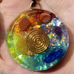 Mixed Stone with Vortex Resin Pendant Necklace with Polyester Cord&nbsp;CHAK-PW0001-014