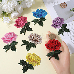 14Pcs 7 Colors Rose Flower Shape Computerized Embroidery Cloth Iron on/Sew on Patches&nbsp;PATC-CP0001-04
