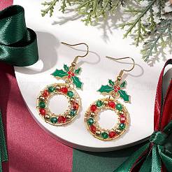 Christmas Wreath Electroplated Glass Bead Dangle Earrings&nbsp;EJEW-TA00509