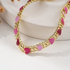 Heart Brass Enamel Link Chain Bracelets for Women&nbsp;BJEW-B125-04G