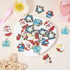 30Pcs 6 Styles Mother's Day Alloy Enamel Pendants&nbsp;ENAM-SZ0003-47