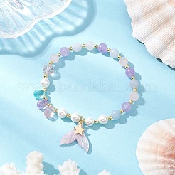 Natural Aquamarine & Rose Quartz & Amethyst Beads Charm Bracelets for Women&nbsp;BJEW-JB11731