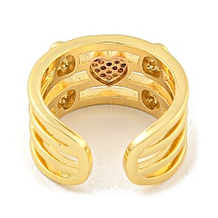 Brass Micro Pave Clear Cubic Zirconia Heart Open Cuff Ring for Women&nbsp;LS-RJEW-M173-09A-G