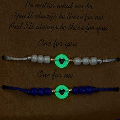 2Pcs Flat Round with Heart Acrylic Braided Bead Bracelets Set with Glass Seed&nbsp;BJEW-JB08034-05