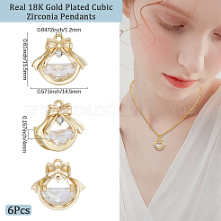 6Pcs Brass Micro Pave Clear Cubic Zirconia Pendants&nbsp;KK-BBC0020-48