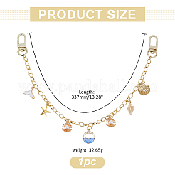 Ocean Theme Alloy Blue Enamel Starfish Shell Shape Charm Brass Decorative Chains&nbsp;HJEW-ME00054