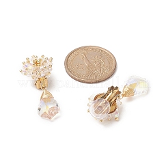 Glass Beaded Flower with Teardrop Dangle Clip-on Earrings&nbsp;EJEW-JE05206