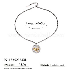 Duo Tone 304 Stainless Steel Pave Cubic Zirconia Red Evil Eye Pendant Necklaces for Women&nbsp;WGB6C44-02