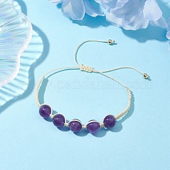 10mm Round Natural Amethyst Braided Bead Bracelets&nbsp;BJEW-JB10449