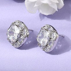 Brass Pave Cubic Zirconia & Glass Stud Earrings&nbsp;EJEW-G471-03P