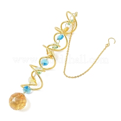 Iron Spiral & Glass Octagon & Teardrop Hanging Suncatchers&nbsp;HJEW-F025-01G-03