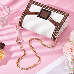 1Pc Zinc Alloy Pure Chain and 1Pc White Resin Imitation Pearl Round Beaded Bag Extension Chains&nbsp;DIY-UN0007-38