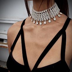 Alloy Full Crystal Rhinestone Teardrop Tassel Choker Necklaces for Women&nbsp;FS-WGE797D-02
