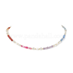Electroplated Glass & Cultured Freshwater Pearl & Natural Mixed Stone Faceted Round Beaded Chakra Necklaces for Women&nbsp;NJEW-JN05248