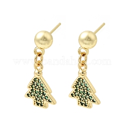 Christmas Brass Micro Pave Cubic Zirconia Dangle Stud Earrings&nbsp;EJEW-L306-01G-01