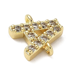 Brass Micro Pave Clear Cubic Zirconia Letter Links Connector Charms&nbsp;KK-I382-07G-A