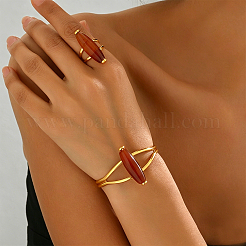 Bohemian Style Horse Eye Natural Agate & Metal Cuff Bangle & Ring Set for Women Party and Evening Wear&nbsp;ZI1822-6