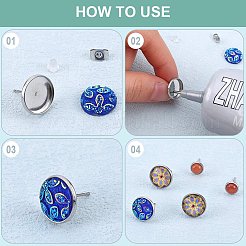 100Pcs Flat Round Stainless Steel Stud Earring Settings&nbsp;STAS-SP0001-61D-P
