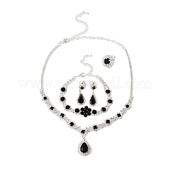 Teardrop Alloy Rhinestone Bracelets & Stud Earrings & Necklaces & Rings Set for Women&nbsp;SJEW-M102-02S-02