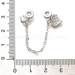 Brass Clear Cubic Zirconia European Safety Chains with Heart & Rose Charms&nbsp;KK-C085-16P