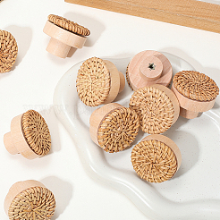 Rattan Woven & Wood Round Drawer Knobs&nbsp;DIY-WH20410-01A