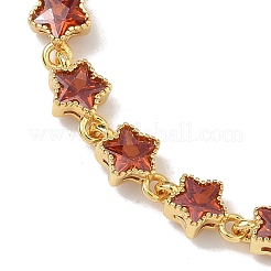 Star Brass Pave Cubic Zirconia Link Chain Bracelets for Women&nbsp;BJEW-P385-03G-05