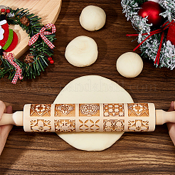 Wood Decorative Flower Pattern Rolling Pin&nbsp;AJEW-WH0596-430A