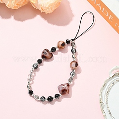 Glass & Acrylic & Natural Obsidian & CCB Plastic Leopard Print Bead Mobile Straps&nbsp;HJEW-YW00561