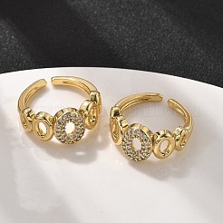 Oval Brass Micro Pave Clear Cubic Zirconia Cuff Rings for Women&nbsp;RJEW-S622-09G