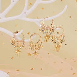 Cactus Brass Dangle Huggie Hoop Earrings&nbsp;EJEW-SW00001-05
