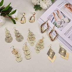 6Pairs 6 Styles Big Rhombus & Teardrop & Flower Dangle Earrings for Girl Women&nbsp;EJEW-SZ0001-56