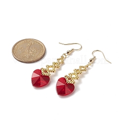 Seed Braided Rhombus with Glass Dangle Earrings&nbsp;EJEW-MZ00038-01