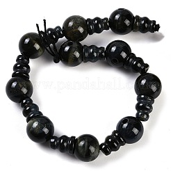 Natural Yellow Tiger Eye & Dyed Blue Tiger Eye(Dyed & Heated) 3-Hole Guru Beads Strands&nbsp;G-H064-E05-01B
