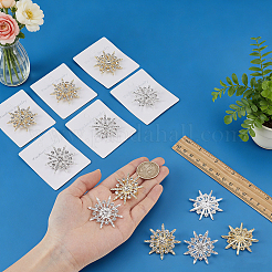 12Pcs 2 Colors Snowflake Alloy Rhinestone Lapel Pins for Backpack Clothes&nbsp;JEWB-PH0001-86